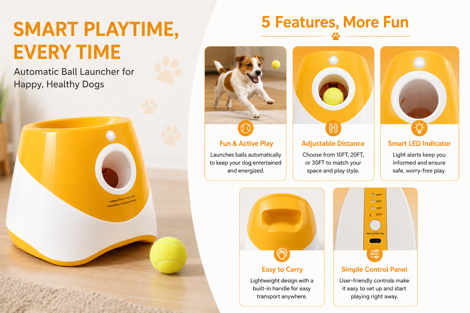 Furro automatic ball launcher with happy dog